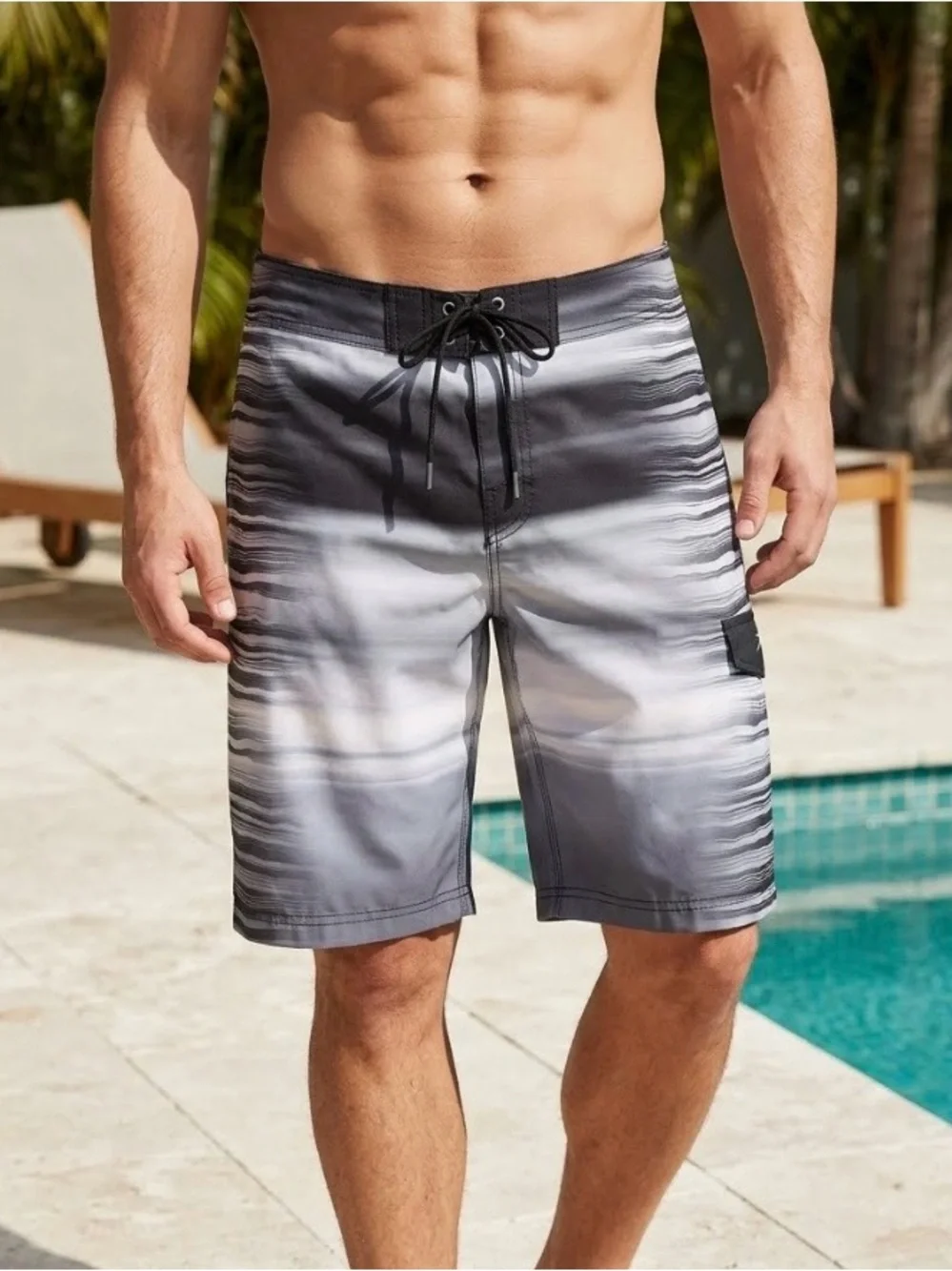 ☀️🖤Speedo Men's Gray Gradient Swim Boardshorts - Modern Swimwear Size 32